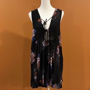 FREE PEOPLE BLACK FLORAL OPEN BACK SLEEVELESS MINI DRESS SIZE M